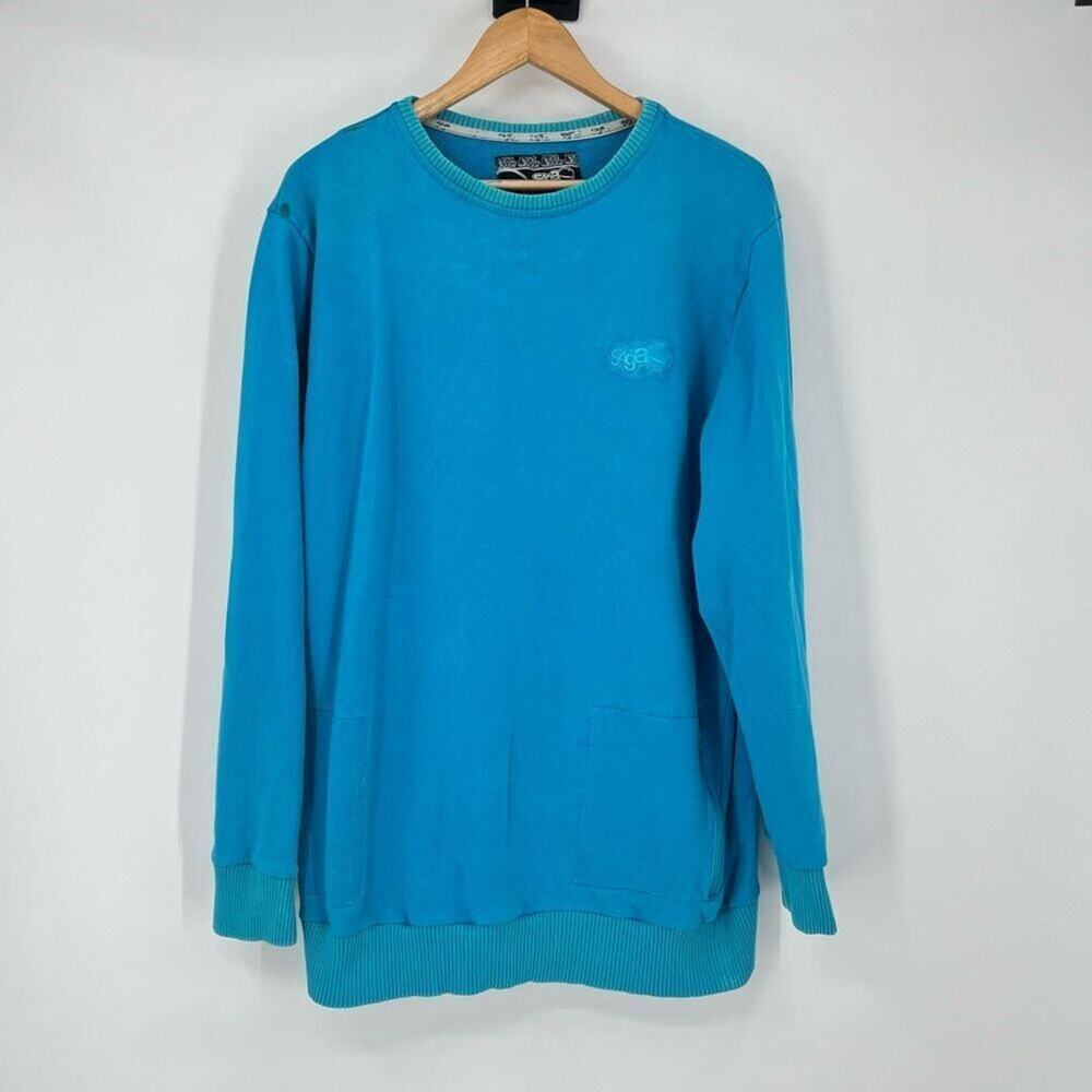 Saga Cut & Sew Sweatshirt Pullover Long Sleeves Crew Neck Blue Mens Size XL